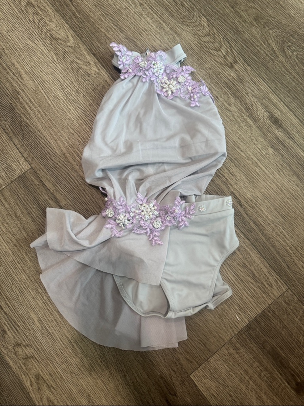 Lilac Floral Applique Dance Leotard with Skirt
